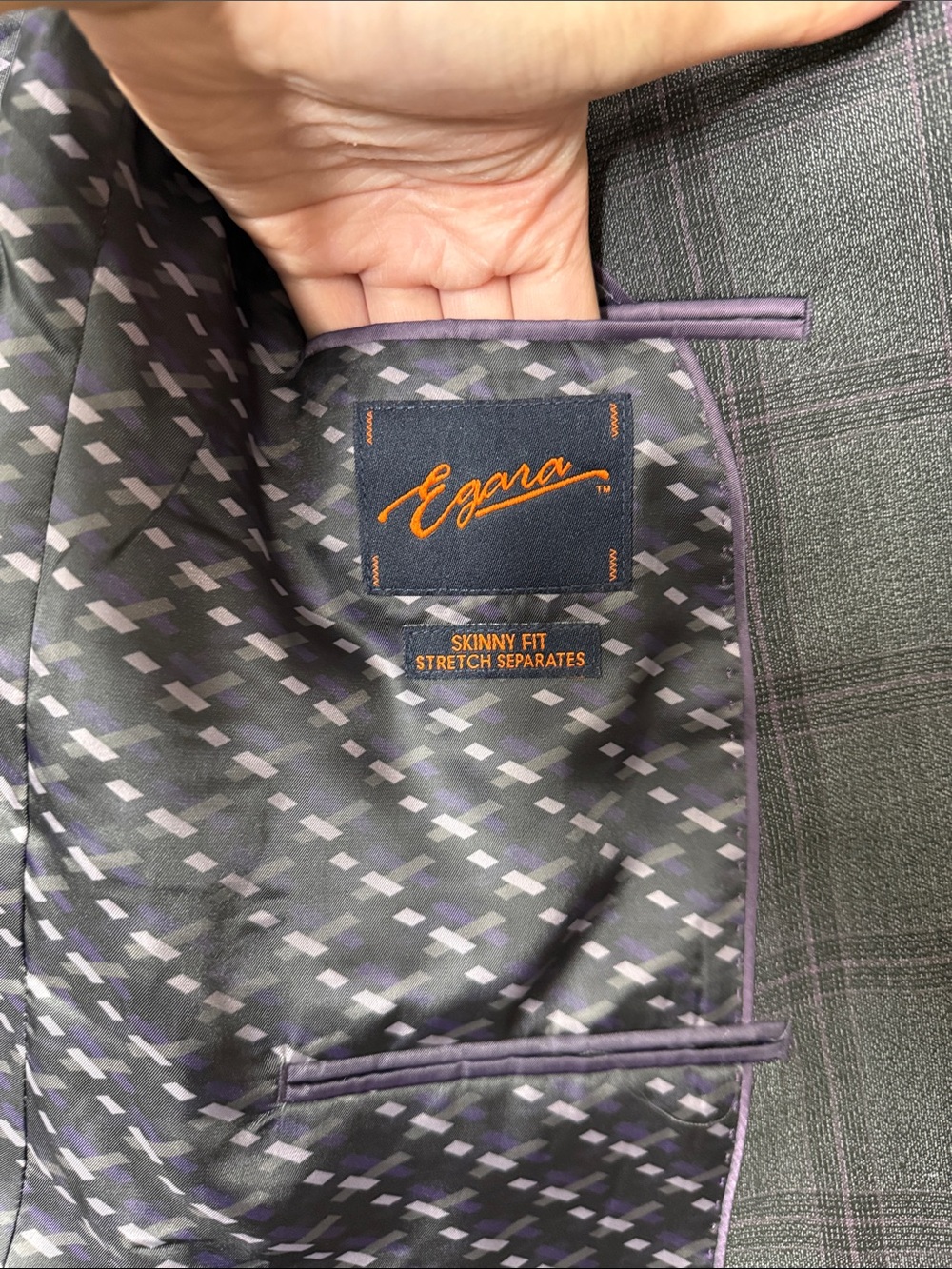 NWT Egara Plaid Suit Jacket Dark Gray 46 XL Skinny Fit - Picture 4 of 8